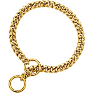 txprodogchains 18K Gold Chain Dog Collar 10MM Cuban Link Chain Stainless Steel Metal Links Walking Training Collar for Small Medium Large Dogs 10in to 24in (10" (Neck Fits 6"-8"), 18K Gold)
