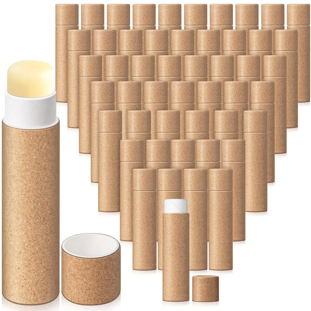 50 Pcs 5g Paperboard Lip Balm Tubes Empty Cardboard Lipstick Tubes Deodorant Sticks Empty Refillable Gloss Perfume Container for DIY for Lipstick Deodorant Solid Perfume (Cowhide Color)