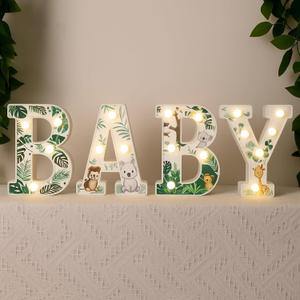 Realspring Baby Shower Sign Babe Marquee LED Letters Battery Operated Light up Centerpieces Glowing Home Table Party Decor for Boy Girl Gender Reveal Birthday, 8.26''(Forest,Green)