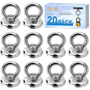 VNDUEEY Magnetic Hooks Heavy Duty 20 Pack, 60 lbs (27 KG) Pulling Force Rare Earth Magnets with Countersunk Hole Eyebolt, Neodymium Magnet Hooks for Home, Workplace, Garage, Kitchen and Office