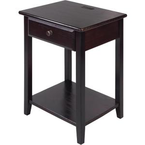 Casual Home Owl Night Stand with USB Port Charging Station and Drawer, 17.5"W x 14.25"D x 24.5"H, Espresso