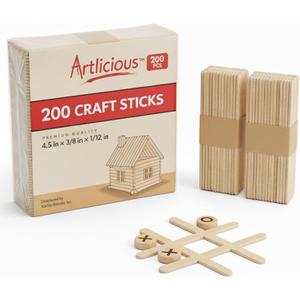 Artlicious 200 Pcs Wooden Craft Sticks  Food-Grade Popsicle Sticks for Crafts & ice Cream Sticks  Wooden Sticks for Crafts, Wood Craft Sticks, Popsicle Sticks Bulk (Natural, 4" x 0.5" x 4.5")