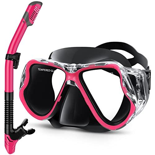 Greatever Dry Snorkel Set,Panoramic Wide View,Anti-Fog Scuba Diving Mask,Professional Snorkeling Gear for Kids