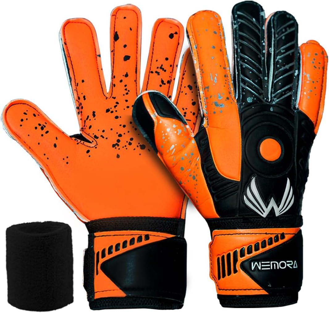 Soccer Goalie Gloves Fingersave for Kids Youth Adults with 7.5MM Strong Grip Palm Flexible Finger Spines Goalkeeper Gloves (Size 5 suitable for 9 to 12 years old, Orange)