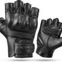 INBIKE Fingerless Motorcycle Gloves Summer Breathable Goatskin Leather Wear Resistant Hard Knuckle, Size S