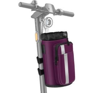 FINPAC Cup Holder for Bike, Universal Water Bottle Holder with Phone Pockets for Stroller Walker Golf Cart Rollator and Scooter, Outdoor, Biking - Purple