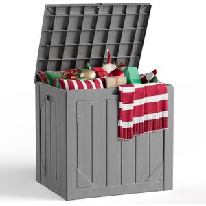 Outdoor Storage Box,30 Gallon Deck Box Outdoor Storage Bench Outside Waterproof Resin Storage Bench, Lockable Patio Cushions, Garden Tools Storage For Furniture, UV Resistant(Gray