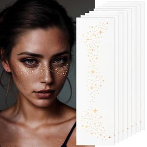 6 x Gold Glitter Freckles Face Tattoo, Makeup Patch - Freckle Makeup, Faux Freckles Waterproof Temporary Tattoos Cute Glitter Makeup Accessories For Women - 8 Pcs