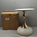 Metal Round End Table,Modern Pedestal Table,Corner Drink Tables,Accent Side Table Nightstand for Living Room,Patio and bar (White-Gold)