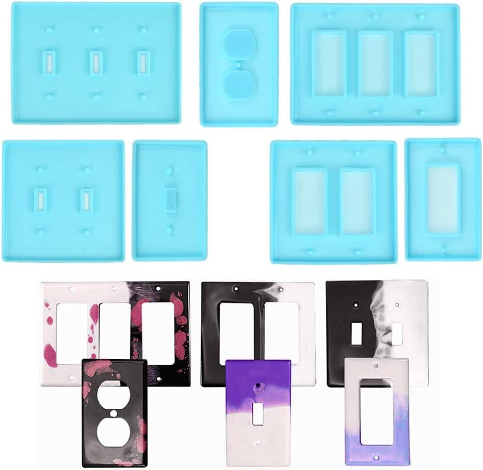 7Pcs Light Switch Cover Resin Molds, Switch Socket Panel Plaster for Epoxy Resin, Plate Silicone Outlet Cover Molds for DIY Crafts Making
