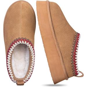 FITORY Women's Platform Slippers, Suede Ankle Boots with Fleece-lined for Indoor Outdoors Size 9