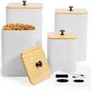 White Canister Sets for the Kitchen, Set of 4 Kitchen Canisters for Countertop with Airtight Lids,Customizable Chalkboard Labels, Marker Pen, White Food Storage Jar Containers for Coffee,Sugar,Flour