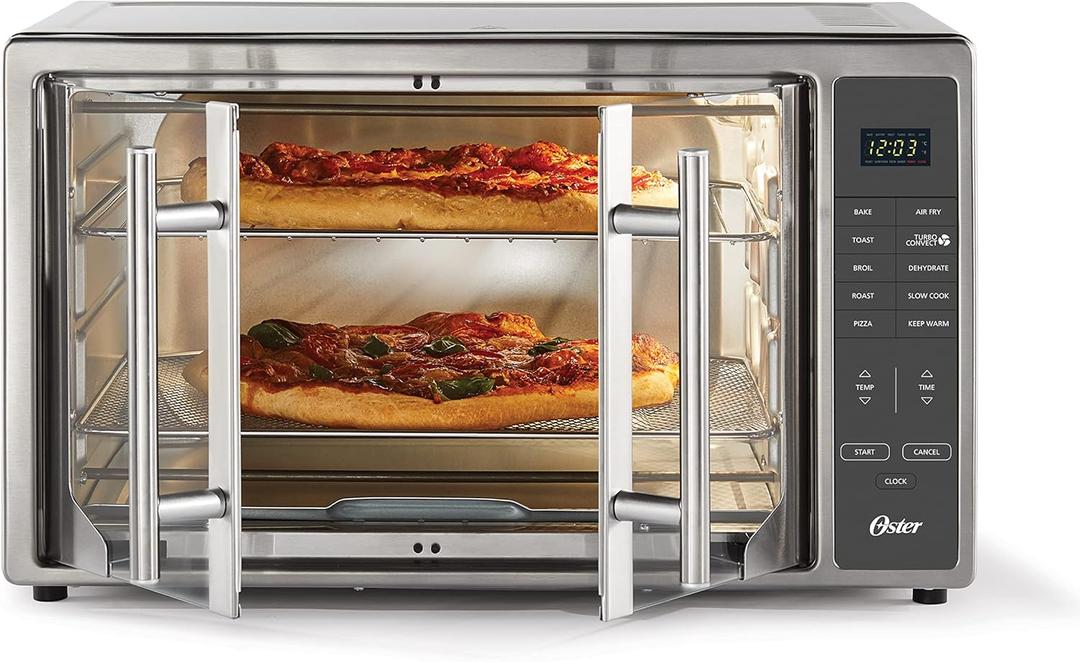 Oster Air Fryer Oven 10-in-1 Countertop Toaster Large Enough for 2 Pizzas Stainless Steel French Doors XL Sized