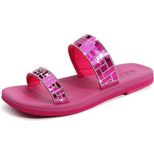 ONCAI Women's Slide Sandals Trendy Square Summer Flat Dressy Sandals for Women 2025 Cross Strappy Open Split-Toe Ring with Slip-on Rubber Soles, Size: 8.5