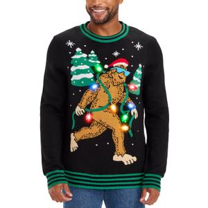 Tipsy Elves Light Up Ugly Christmas Sweaters for Men - Funny Holiday Pullover with LED Lights for Winter Gatherings - Men's Hilarious Black Lit Legend Christmas Sweater Size X-Large (Black)