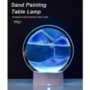 Moving Sand Art Lamp, 3DMoving Sand Art, Quicksand Bedside Lamp, Creative Glass Sand Painting Colorful Night Light, Home Relaxation and Office FF