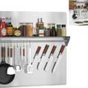30"x30" Stainless Steel Range Backsplash, Stove Backsplash With Storage Shelf & Magnetic Knife Rack, Stainless Steel Backsplash For Stove, Range Hood Wall Shield With Pre-Drilled Holes
