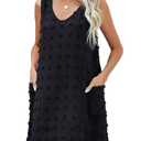 Moss Rose Beach Vacation Clothes for Women Sundresses Swiss Polka Dot Beach Cover Up V Neck Tank Dress with Pockets Black (Black)