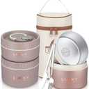 3 Pcs Portable Insulated Lunch Container Set for Adult, Stackable Stainless Steel Bento Box for Hot Food with Insulated Lunch Bag Unisex 3 Separate Thermal Food Container(Khaki)