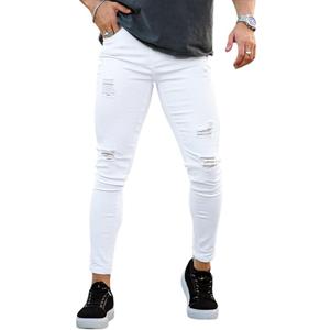GINGTTO Mens Skinny Jeans Stretch Ripped Jeans Pants Men (White)