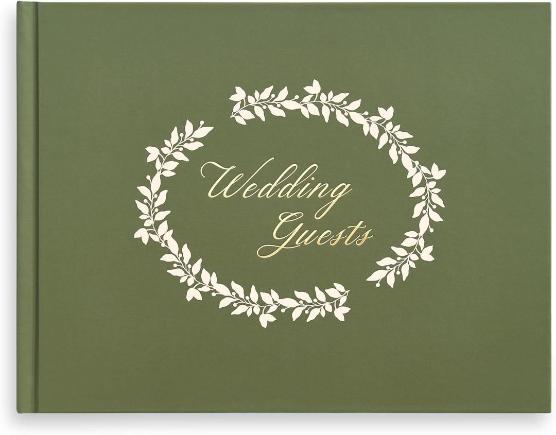 2 x &And Per Se Guest Book for Party, Photo Book, Blank Book and Birthday Guest Book for Special Events, Baby Shower Book to Sign with Blank Lined Pages & Photo Spots (Green with Pattern)