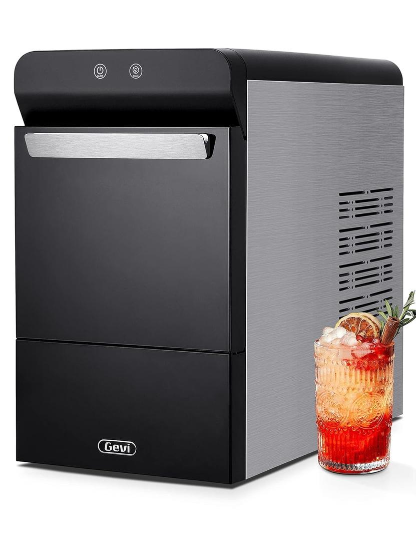 Gevi V2.0 Countertop Gemi Nugget Ice Maker | Self-Cleaning Pellet Ice Machine | Open and Pour Water Refill | Stainless Steel Housing | Fit Under Wall Cabinet | Black (17.3"D x 9.7"W x 16.7"H)