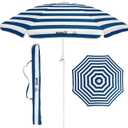 BANZ Cabana Beach Umbrella UPF 50 - UV Protection Foil-Lined Portable Outdoor Umbrella for Sand with Screw-in Base & Tilt Pole - Lightweight Beach Shade & Patio Umbrella with Bag, Blue and White