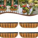 4 Pcs 24 Railing Planter Window Box Deck Railing Planter Boxes with Coco Liner English Horse Trough Planter Metal Wall-Mounted Planters Basket for Outdoor Balcony Porch Fence Patio Rail