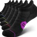CS CELERSPORT 6 Pack Women's Ankle Running Socks Cushioned Low Cut Tab Athletic Socks (Black, S)