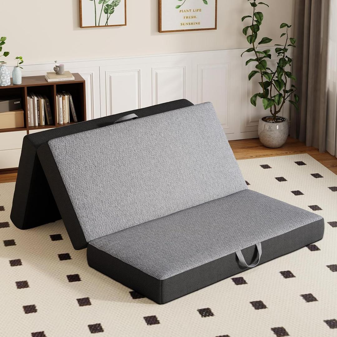 Vamcheer Tri Folding Mattress Twin Size - 6 Inch Foldable Mattress for Travel/RV/Camping/Guest Room/Yoga, 75"x38"x6" Tri-fold Memory Foam Cushion with Washable Cover, Handle & Non-Slip Bottom