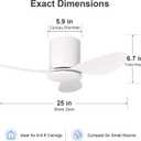 25 Inch Small Ceiling Fan Without Light, Low Profile, White, Medium