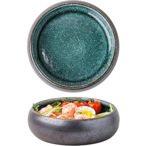 Uaral Black Salad Bowl Set 18 Ounce Ceramic Bowls for Appetizer Pasta,6.5inch Serving Bowls,Set of 2(Black Texture&Blue)
