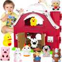 Kimicare Musical Red Barn Toy Farm Animal Finger Puppets for 3 4 5 Years Old, Animal Figures Playset with Farm Baby Book, Sensory Learning Toys Birthday Gifts for Kids Boys Girls