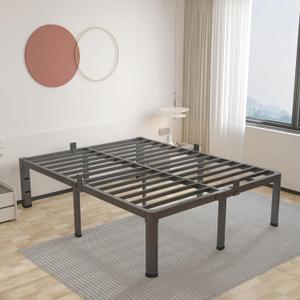 ROIL 20 Inch Queen Bed Frame with Rounded Corner and Headboard Hole Mattress Retainers 3500LBS Metal Heavy Duty Steel Slats No Box Spring Needed Platform Noise-Free Easy Assembly