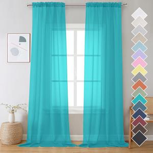 OVZME 2 Panels Sheer Curtains 108 Inches Long, Light Filtering Semi Transparent Lightweight Voile Rod Pocket Window Curtains for for Yard, Patio, Villa, Parlor, W42 x L108, Turquoise