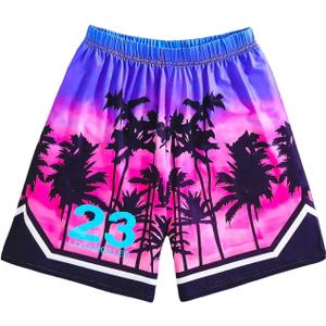 Boy's Summer Track Shorts Hawaiian Drawstring Waist Wide Leg Sports Bermuda Beach Graphic Shorts (10Y)