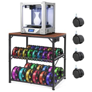 IRONWALLS 3D Printer Stand with Storage, Heavy Duty 3D Printer Table Cart with Wheels & Charging Station, 3D Printing Filament Storage Rack Organizer, 3D Printer Accessories, Brown (Shelf Only)