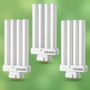 3 Pack 27W FML27 Natural Daylight Spectrum Fluorescent Light Bulb Replacement, 4 Pin GX10q-4 Base Compact Fluorescent Light Bulbs, 1500 Lumens, 6500K Daylight Quad Tubes CFL Replacement Bulbs