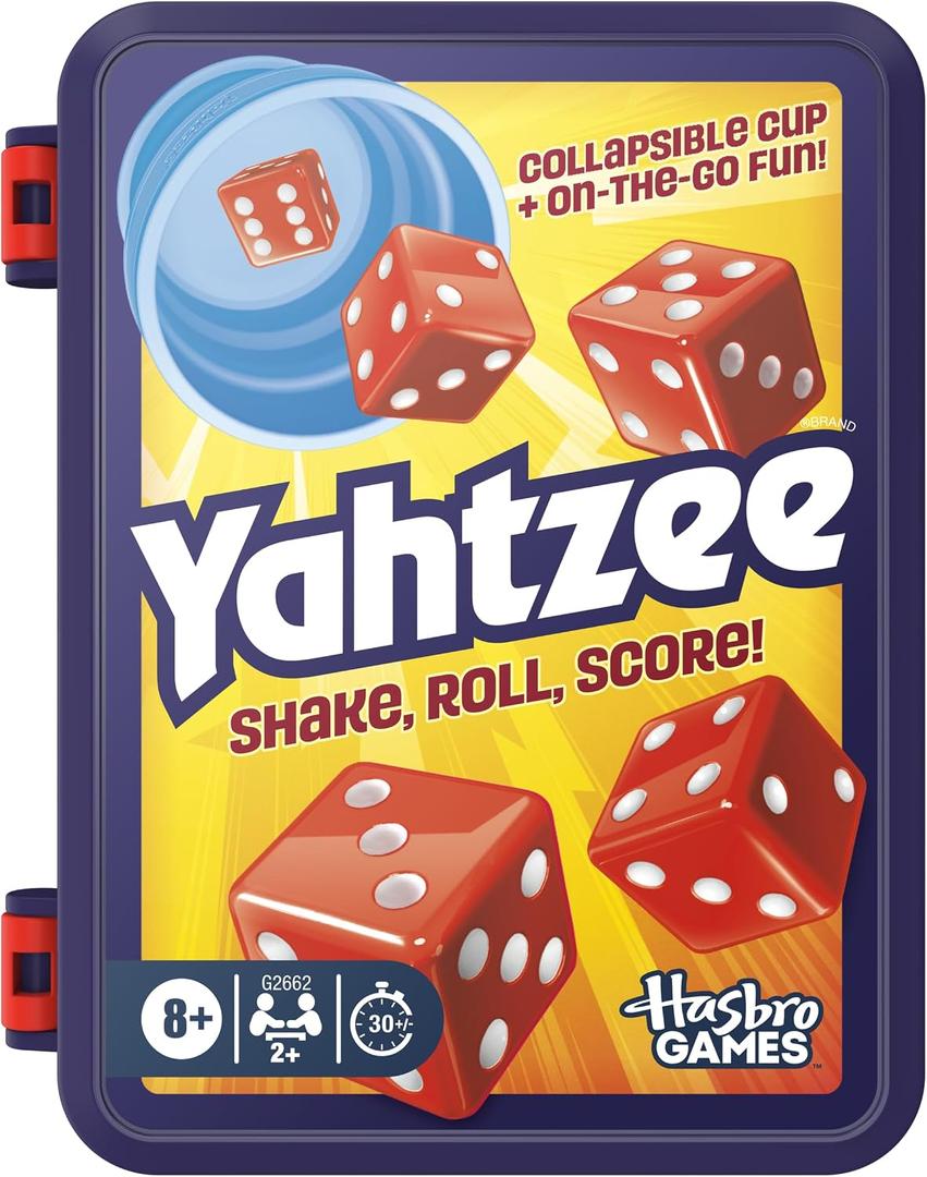 Hasbro Gaming Yahtzee Dice Game | with Collapsible Cup & Storage Case | Fun Family Games for Kids, Teens, Adults | 30 Mins. | 2 or More Players | Ages 8+