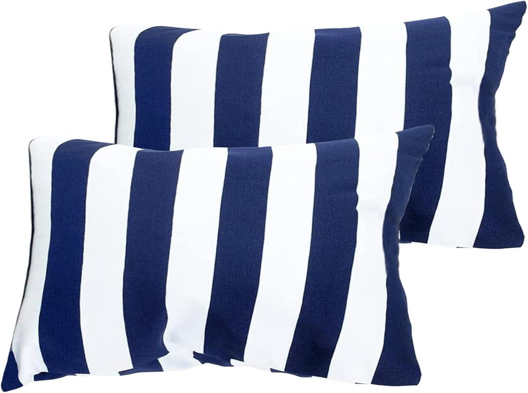 Leaveland Retro Navy Blue Stripe 12x20 Inch Set of 2 Cotton Polyester Square Throw Pillow Case Decorative Durable Cushion Slipcover Home Decor Sofa Porch Standard Size Accent Pillowcase Encasement