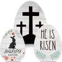 Threan 3 Pcs Easter Table Decoration Easter Egg Table Wooden Signs Christian Tabletop Centerpiece Religious Decorations for Home Dining Room Party Office Decor