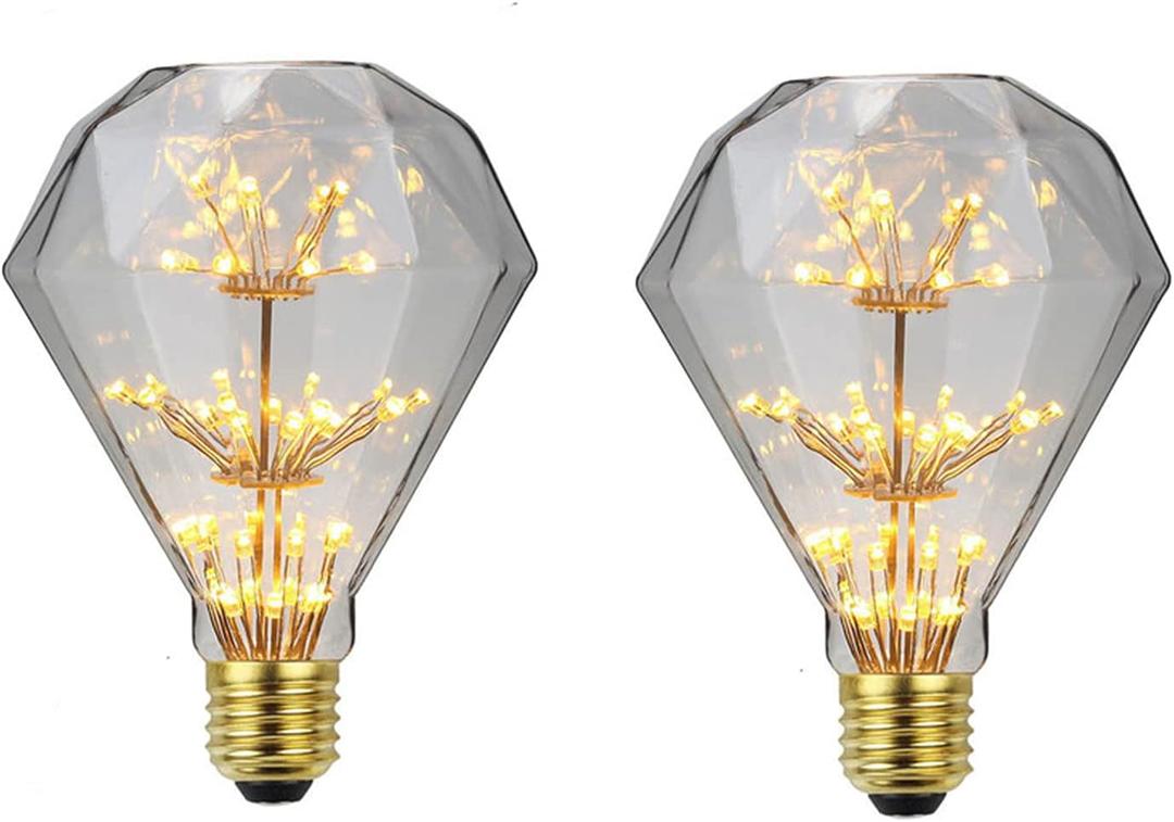 2-Packs 3W D95 Retro LED Edison Bulbs E26 Led Starry Light Bulb Vintage Diamond LED Decorative Firework Light Bulb D95 Starlight Bulb 2300K Warm White Antique Bulb for Bedroom Living Room