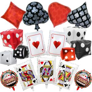 17 Pcs Casino Balloons Decorations Set with Large Dice and Poker Card Foil Balloons for Casino Night, Las Vegas Theme Party, Poker Game Night Birthday Supplies