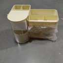 Makeup Organizer with Rotating Brush Holder Cosmetic Organizer with Drawers Countertop Skincare Organizer for Vanity,Cosmetic Display Case Storage (Cream, Large)