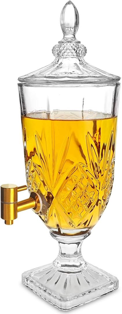 0.79 Glass Drink For Parties Glass Beverage Dispenser with Spigot for Party Bar Wedding Crystal Collection Dispenser Wide Mouth with Lid Iced Beverage Dispensers (0.79gal Agave Style)