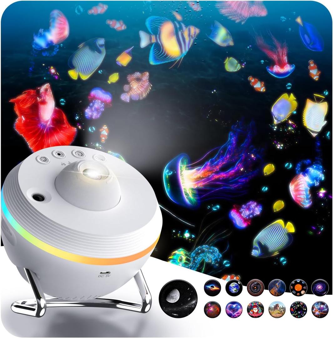 Jellyfish Projector, 13 in 1 Star Projector with Shooting Stars & 4 Varicolored Lighting Effects, Auto Timer Planetarium for Bedroom, Ocean Wave Night Light Projector for Kids Adults (White)