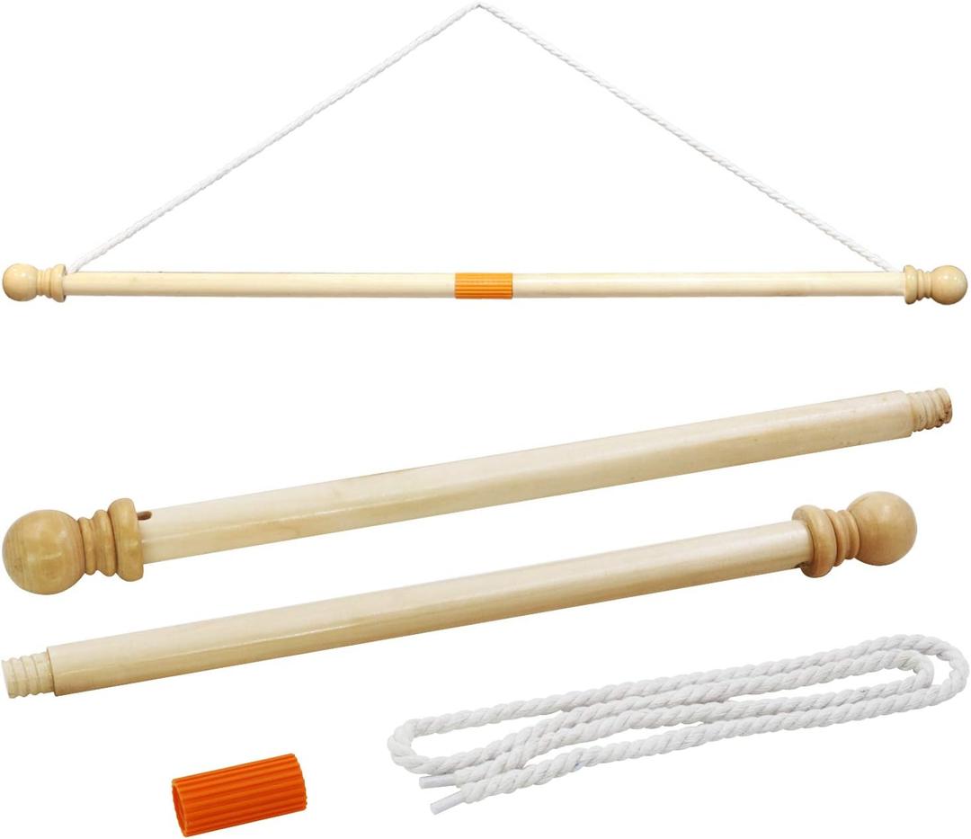 Anley 35" Wooden Banner Pole - Horizontal Flag Hanger for House Sports Dynasty Company - Easy Display for Flag Width Less Than 30" and Sleeve Over 1"
