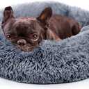 Small Calming Dogs Bed for Small Dogs Anti-Anxiety Machine Washable Fluffy Luxury Anti-Slip Waterproof Mute Base Warming Cozy Soft Pet Puppy Round Bed (19.0"L x 19.0"W x 6.0"Th, Dark grey)