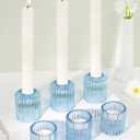 Reversible Blue Glass Candle Holder Set of 6, Thick Heat-Resistant Glass Candlestick Holders for Taper, Tealight, Votive, LED Candles, Perfect for Wedding, Party, Home Dcor