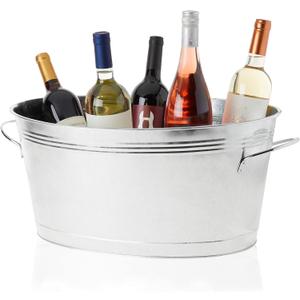 True Galvanized Tub, Large Ice Buckets for Parties, Beverage Cooler for Beer, Wine, Soda, Bottled Water, Rustic Beverage Tub, Drink Bucket for Indoor & Outdoor Party, 6.3 Gal (23.8 Liters), Set of 1